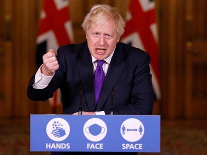 El primer ministro británico, Boris Johnson, durante la rueda de prensa en el 10 de Downing Street, este miércoles.
