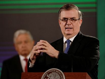 El canciller mexicano, Marcelo Ebrard, durante una conferencia de prensa en Palacio Nacional en junio pasado.