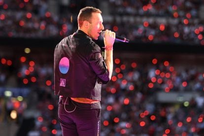 El cantante Chris Martin durante un concierto de Coldplay el pasado 12 de agosto en Wembley, bajo la gira 'Music Of The Spheres Tour'.