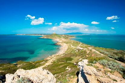 Tower of San Luigi on the island Serpentara, in the south of Sardinia.  