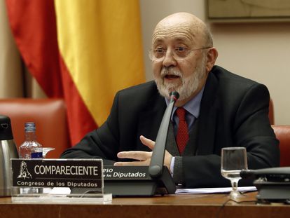 El presidente del CIS, José Félix Tezanos, este jueves en el Congreso de los Diputados.