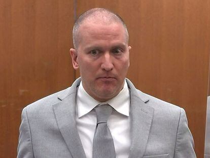 Derek Chauvin, el expolicía de Minneapolis, durante su juicio por el homicidio de George Floyd.