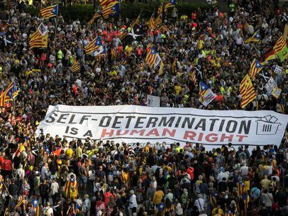 Manifestación en Barcelona. este lunes. 
