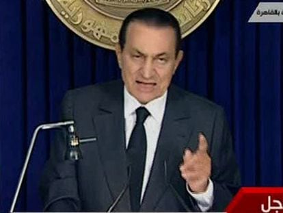 Mubarak, durante el discurso televisado de esta noche.