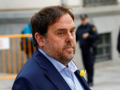 El ex vicepresidente de la Generalitat, Oriol Junqueras, a su llegada al Tribunal Supremo durante el juicio del procès en noviembre de 2017.