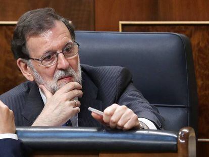 Rajoy en su escaño en el Congreso.