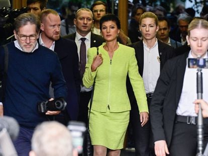 Sahra Wagenknecht, a su llegada a la rueda de prensa en la que presentó la semana pasada su nuevo proyecto político en Berlín.
