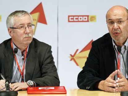 Ignacio Fern&aacute;ndez Toxo y Joan Carles Gallego, en el X Congreso de Comisiones Obreras de Catalu&ntilde;a.