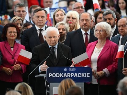 Jaroslaw Kaczynski, presidente de PiS, en un acto electoral el pasado domingo en Jasionka.