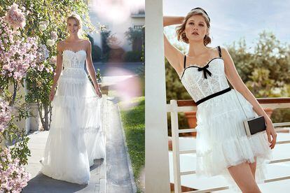 A la izquierda, uno de los vestidos de novia Second Life de Nicole Milano. A la derecha, el mismo vestido, transformado.