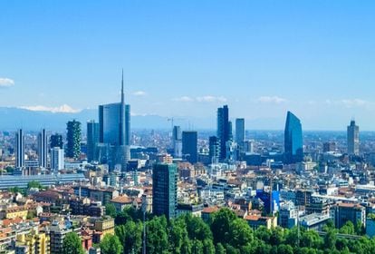 Vista aérea del barrio financiero de Milán