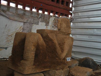 La efigie de Chac Mool descubierta por investigadores en Pátzcuaro, en el Estado de Michoacán.