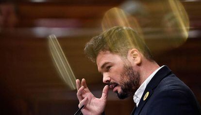 El diputado de ERC Gabriel Rufian durante el debate de investidura, la semana pasada.