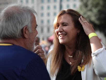 La presidenta de Junts, Laura Borràs, este domingo antes de la manifestación por el sexto aniversario del 1-O en Barcelona.