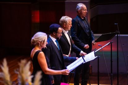Susanne Elmark, Yosemeh Adjei, Markus Schäfer y Dietrich Henschel, los solistas vocales de la 'Pasión de Utrecht' estrenada el pasado miércoles en el Vredenburg de Utrecht.