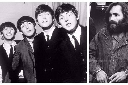 A la izquierda, los Beatles en una imagen de 1964. A la derecha, Charles Manson durante el juicio por los asesinatos Tate/LaBianca en 1969.