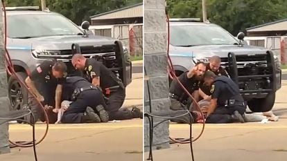 Tres oficiales del Departamento de Policía de Mulberry, en el Estado de Arkansas, someten y golpean a un sospechoso.