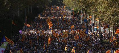 El paseo de Sant Joan, durante la concentración convocada por la ANC y Òmnium.