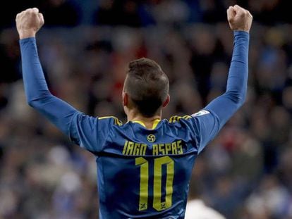 Iago Aspas celebra su gol frente al Real Madrid, durante el partido de ida de la Copa del Rey