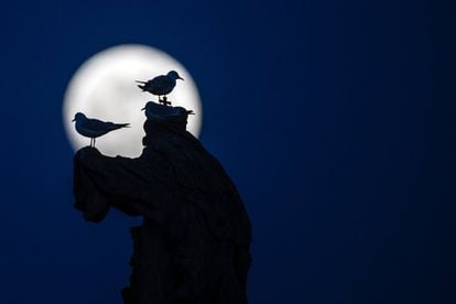 Vista de la luna llena en Praga (República Checa).  