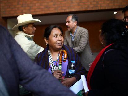 Marichuy Patricio en un mitin en la Ciudad de M&eacute;xico.