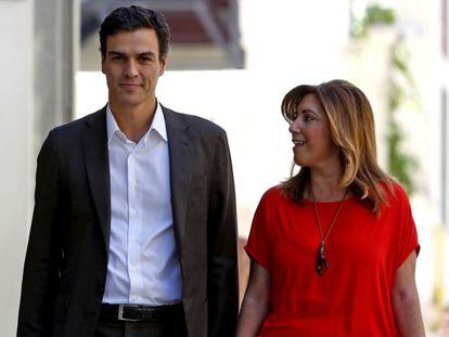 Pedro S&aacute;nchez y Susana D&iacute;az a su llegada a la sede del PSOE en Madrid, el pasado d&iacute;a 14.