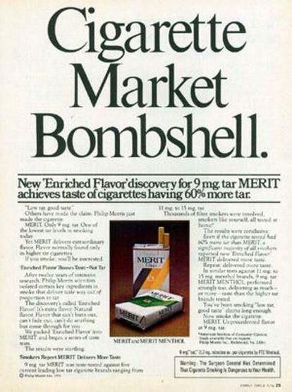 "La bomba de los cigarrillos", decía en 1976 este anuncio de tabaco con bajo alquitrán y "sabor enriquecido".