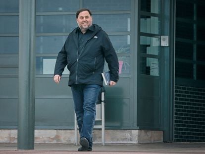 El exvicepresidente de la Generalitat Oriol Junqueras, condenado a 13 años de cárcel por sedición, en su primera salida de prisión el pasado 3 de marzo.