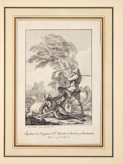 El grabado 'Apalean a don Quijote y Sancho, del Castillo' de José del Castillo.
