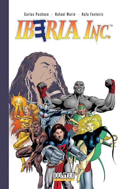 Portada de 'Iberia Inc.', dibujado por Rafa Fonteriz y escrito por Carlos Pacheco y Rafael Marín. Editado por Dolmen.