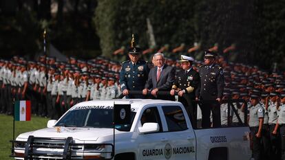 López Obrador durante la ceremonia de despliegue del cuerpo policíaco, en 2019.