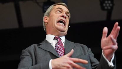 El líder del Partido del Brexit, Nigel Farage, este martes en un acto de campaña. En vídeo, las claves de las elecciones en Reino Unido.