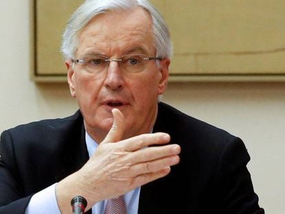 El negociador jefe sobre el Brexit, Michel Barnier, durante su comparecencia este martes ante el Congreso de los Diputados.