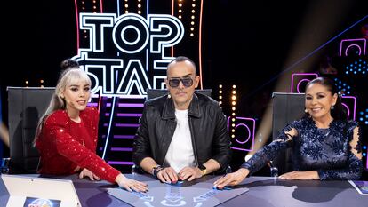 Danna Paola, Risto Mejide e Isabel Pantoja, jurado de 'Top Star'.