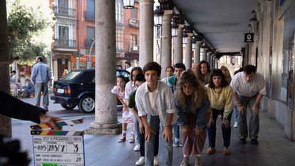 Rodaje en la plaza Fuente Dorada de Valladolid de una de las escenas del musical 'Voy a pasármelo bien'.