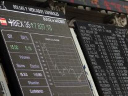 Pantalla con el principal indicador de la Bolsa espa&ntilde;ola, el IBEX 35. 