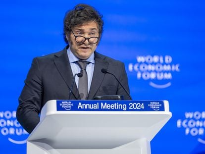 El presidente argentino, Javier Milei, durante su intervención el miércoles en el Foro Económico de Davos.