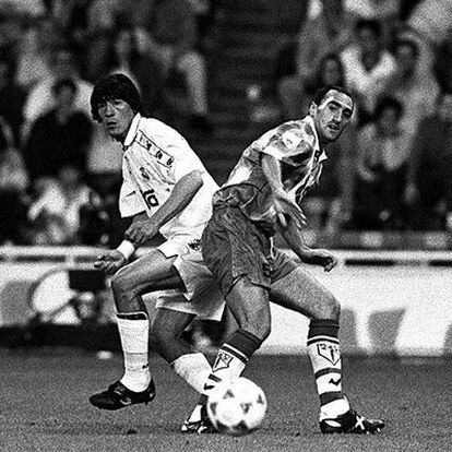 Bellido y Zamorano, durante un partido en el Bernabeu en el año 95.