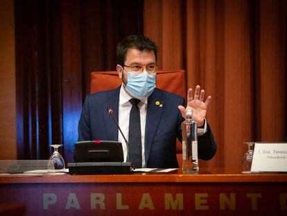 El vicepresidente de la Generalitat, Pere Aragonès, comparece en el Parlament