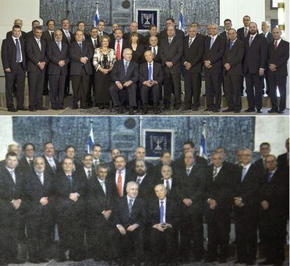 Dos periódicos judíos ultra ortodoxos manipulan la fotografía de grupo del nuevo Ejecutivo de Israel para borrar a las dos ministras