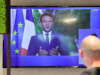 El presidente francés, Emmanuel Macron, este miércoles durante su discurso a la nación.