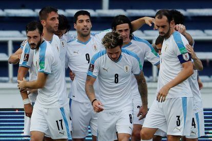 Los jugadores de Uruguay, durante un partido en 2021. 