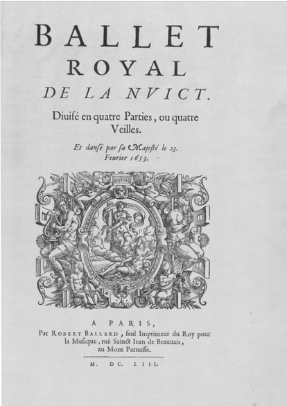 Texto de Isaac de Benserade para el 'Ballet royal de la Nuit', impreso por Robert Ballard en París en 1653, el año del estreno.