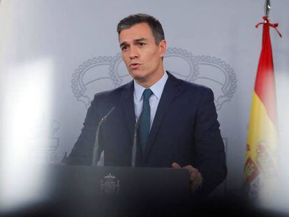 Pedro Sánchez, en una comparecencia desde La Moncloa. 
