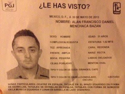 El documento que registra a Alan Francisco Menchaca como desaparecido.