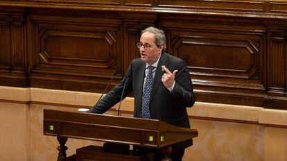 El president de la Generalitat, Quim Torra, este lunes en el Parlament.