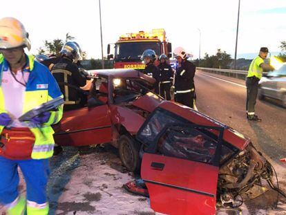 Estado de uno de los veh&iacute;culos implicados en el accidente de Aranjuez.