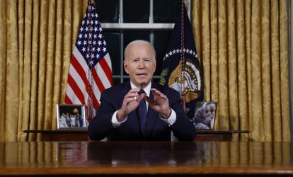 Joe Biden, durante su discurso en el Despacho Oval.  