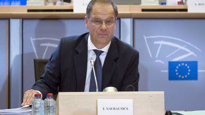 Tibor Navracsics, durante una comparecencia ante el Parlamento Europeo cuando era comisario, en 2019.