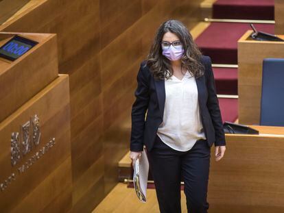 La vicepresidenta del Gobierno valenciano Mónica Oltra en una comparecencia en las Cortes Valencianas.